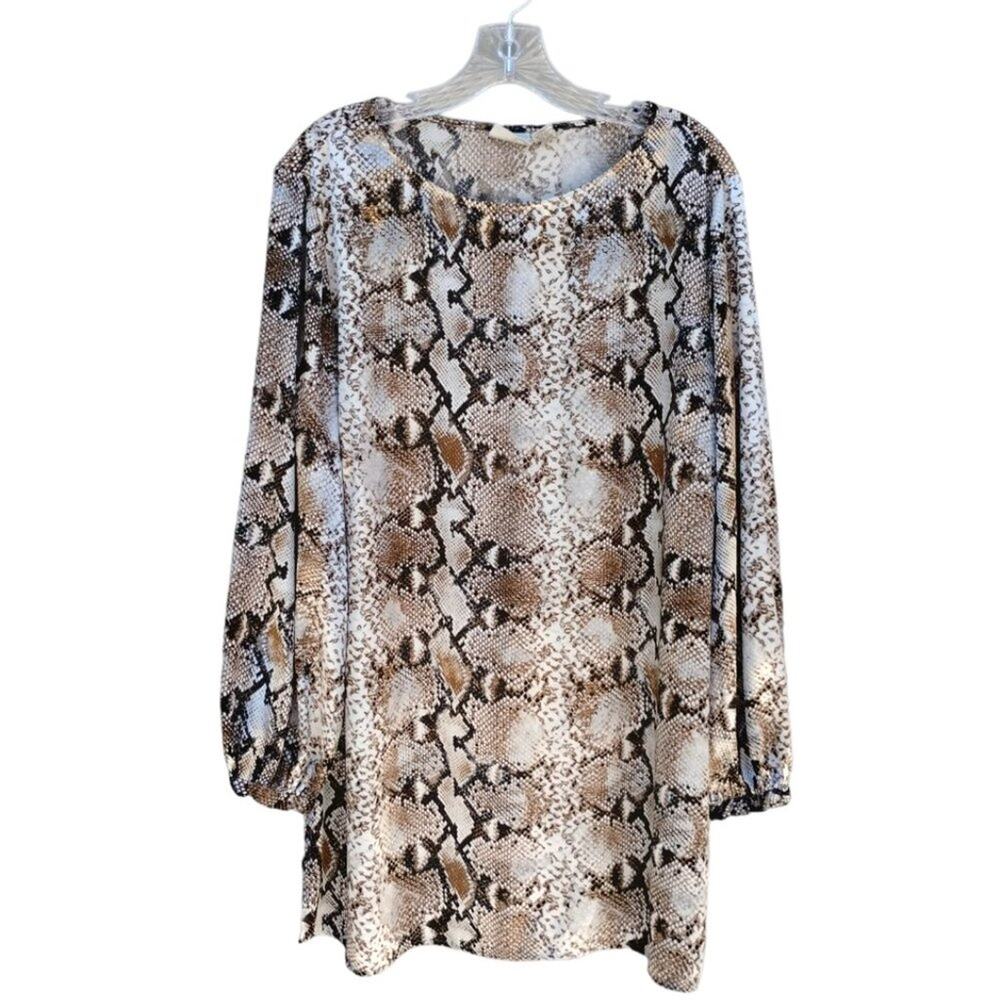 Chico's Satin Snakeskin Animal Print Swing Trapeze Mini Dress/Tunic XL chico's 3